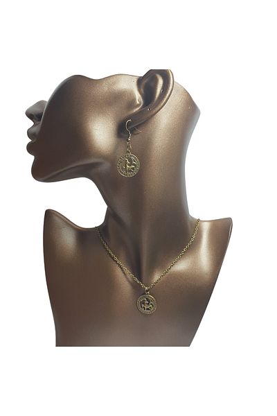 Ororabutik Orora Bronze Color 22mm Capricorn Figure Necklace and Earring Set