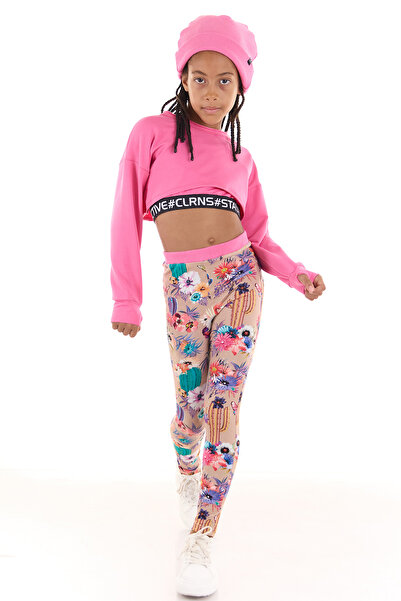 Colorinas Girl's Embroidered Crop Combed Cotton Sweatshirt - Long Sleeve