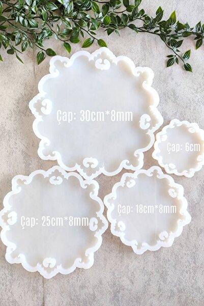 By Shesel Epoksi Kalıp Süslü 3'lü Tepsi Kek Standı Bardak Altlığı Set Epoksi Reçine Silikon Kalıbı