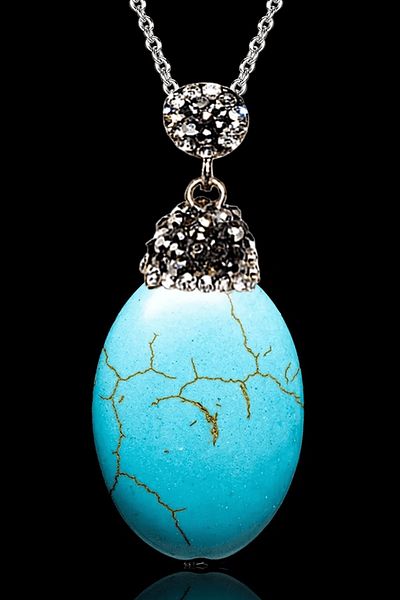 Tesbih Atölyesi Xl Zircon Stone Certified Oval Necklace - Turquoise and Turquoise Stone