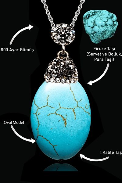 Tesbih Atölyesi Xl Zircon Stone Certified Oval Necklace - Turquoise and Turquoise Stone