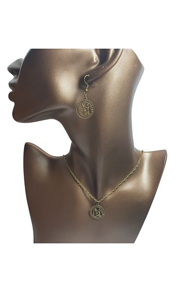 Ororabutik 25mm Bucket Sign Figured Necklace and Earring Set