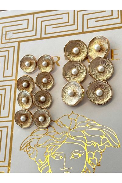 ODDA TASARIM ATÖLYESİ Gold Blazer Jacket - Oyster Shell Model, Pearl Button Set