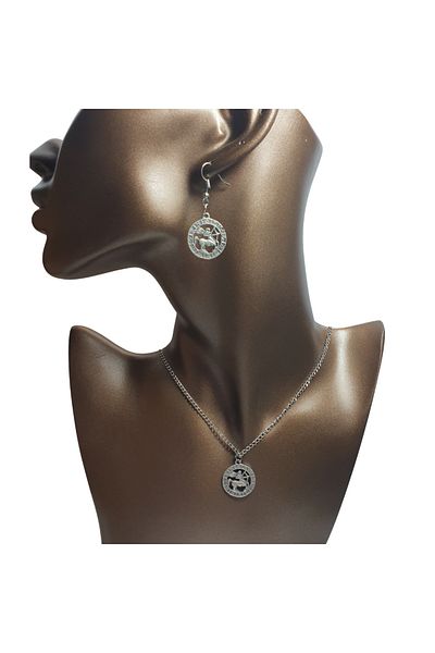 Ororabutik 22mm Bow Sign Figured Necklace and Earring Set