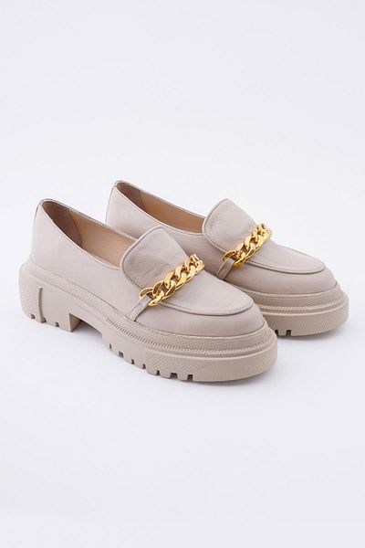 CZ London Genuine Leather Women's Loafers Thick Soled Casual Chain Shoes