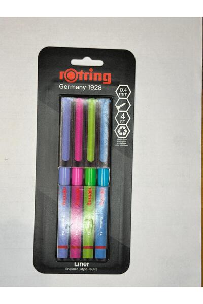Rotring Fineliner, İnce Keçe Uçlu Kalem 0.4 mm, 4'lü Paket, Canlı Renkler