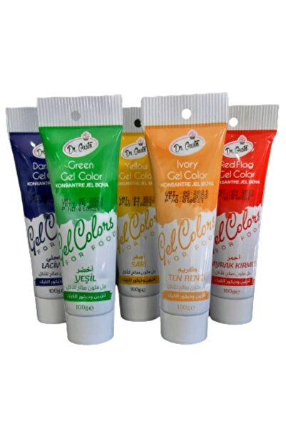 Dr. Gusto Tüp Jel Gıda Boyası 5 Li Set Lacıvert / Yeşil / Sarı / Bayrak Kırmızı / Ten Rengi 100gr