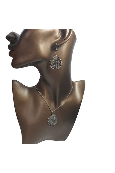 Ororabutik Silver Color 35mm Fairycore Flower Figured Necklace and Earring Set