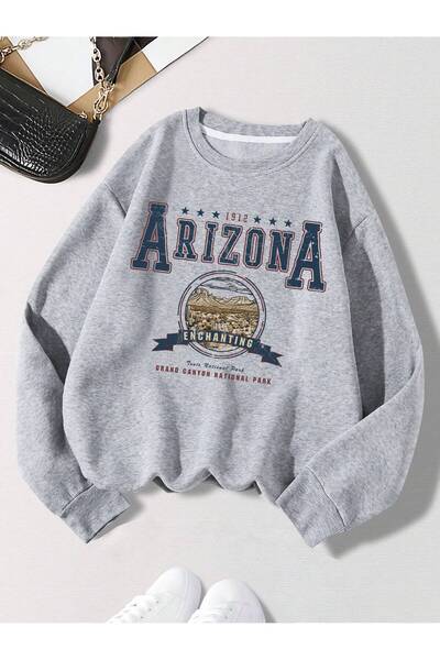 coolart Αριζόνα Εντυπωσιακό Γκρι Φούτερ Oversize - Λαιμόκοψη Crew, Χοντρό Χει...