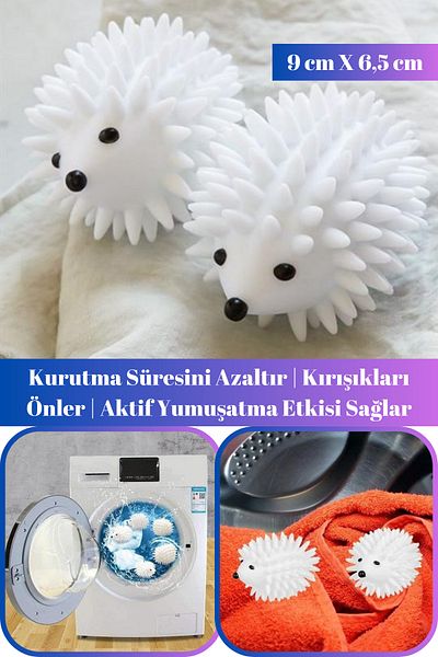 Hane Dostu 2-Piece Hedgehog Design Clothes Dryer Ball - Lint Collector and Anti-Wrinkle