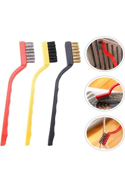 OSKAR FIRÇA 3 Pieces Stove Oven Barbecue Grill Cleaning Wire Rust Removal Brush 3 Pieces Oil Cleaning Brush
