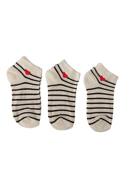 stellare Set of 3 Heart Striped Cotton Short Booties Socks