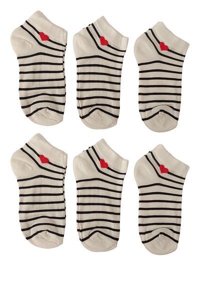 stellare Set of 6 Cotton Heart Striped Short Booties Socks