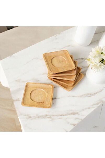 Enyaza Home 6’lı Bambu Kare Çay Tabağı / Bardak Altlığı