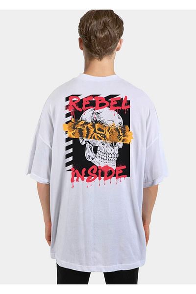 Pisa Art Бяла унисекс тениска с овърсайз дизайн Rebel Inside Stretch