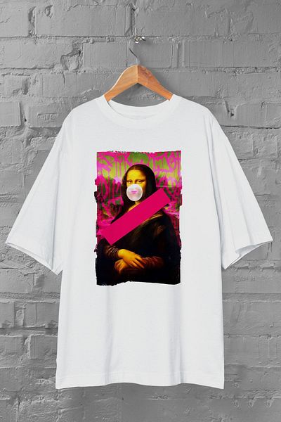 Pisa Art Унисекс бяла тениска с поп арт Mona Lisa Oversized