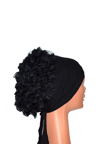 AzraShop Women's Black Frilly Bun Bonnet