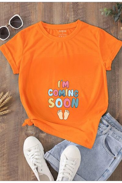caxis Pregnancy T-shirt - I'm Coming Soon Printed, Oversize Cut