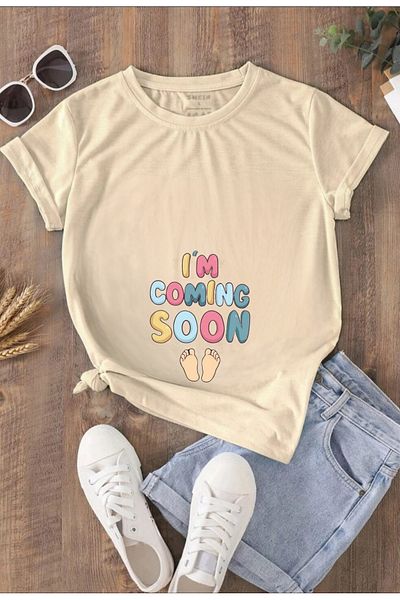 caxis Pregnancy T-shirt - I'm Coming Soon Printed, Oversize Cut