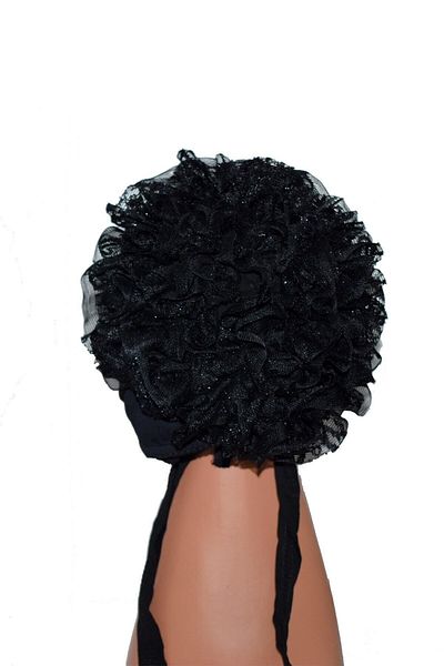 AzraShop Women's Black Frilly Bun Bonnet