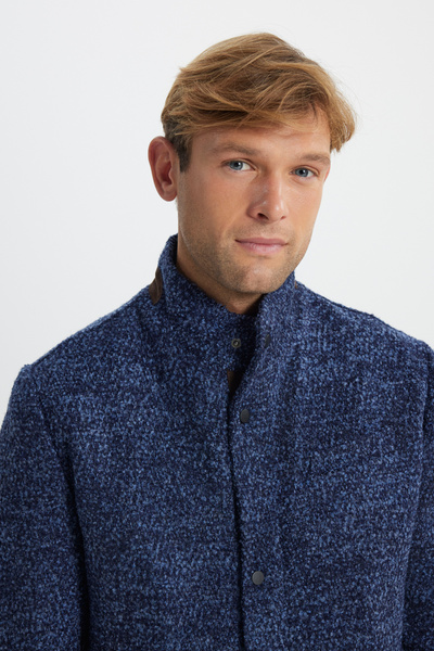 AC&Co / Altınyıldız Classics Ανδρικό - Μάλλινο γιακά Saks με τσέπες στο πλάι Standard Fit παλτό