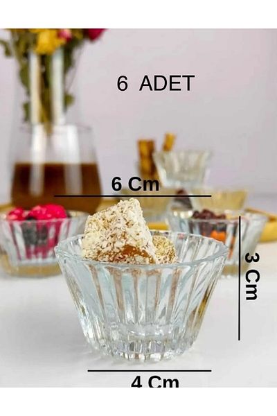 DİBA AVM Mini Glass Jam Bowl and Coffee Bowl, Sauce Bowl, Presentation Box, Mini Set of 6, Transparent Color