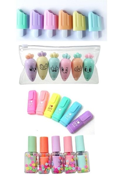 Stabilo Mini 4 Piece Highlighters Set - Ice Cream - Cute Carrot - Mini Pen - Nail Polish Ege Photocopier Set