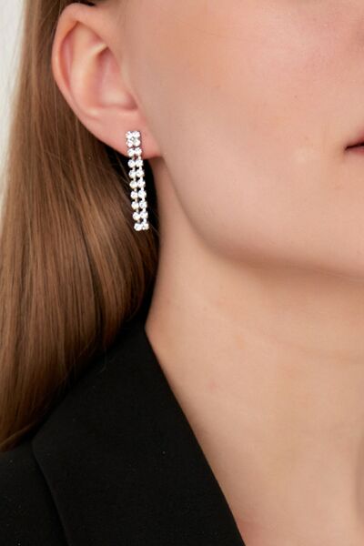 Furtek Aksesuar Kadın 2 Sıra Model Kristal Zirkon Taşlı Gümüş Abiye Elbise Düğün Parti Gelin Söz Kına Günlük Küpe