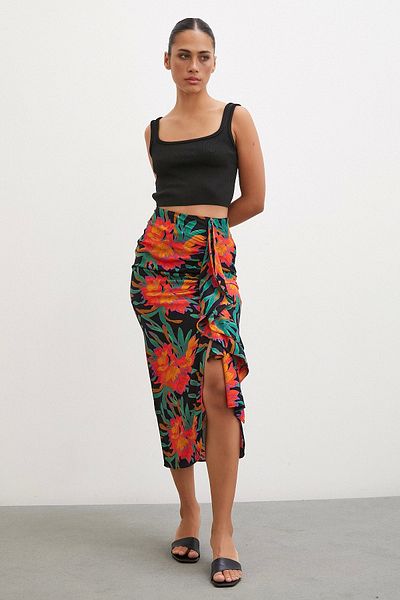 Never more Green Patterned Frilly Skirt