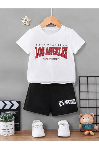 THEKONT Los Angeles Printed Tshirt-Shorts Top-Bottom Set