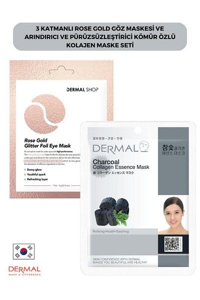 Dermal Rose Gold 3-layer Eye Mask and Purifying and Smoothing Charcoal Set