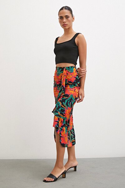 Never more Green Patterned Frilly Skirt