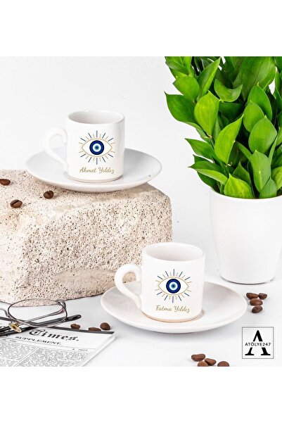 ATÖLYE247 Kişiye Özel İsimli 4 Parça Kahve Fincan Seti