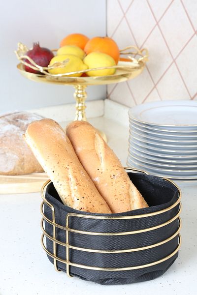 MultiStore Luxury Gold Stainless Black Bread Basket - Multi-Purpose Round