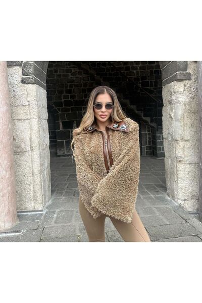 İambabydesign Kürklü kahverengi mont ceket