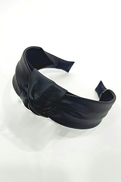 PETEK AKSESUAR Siyah Deri Düğüm Taç Saç Bandı