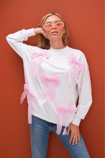 Pulli Collection Основен суичър с розова панделка за нов сезон - Pll-810