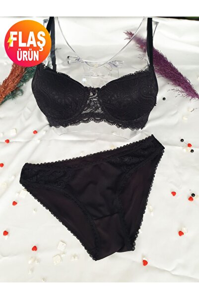 KEMSON Desteksiz Balenli Dantelli Sütyen Takımı Çeyizlik Sexy İç Çamaşırı