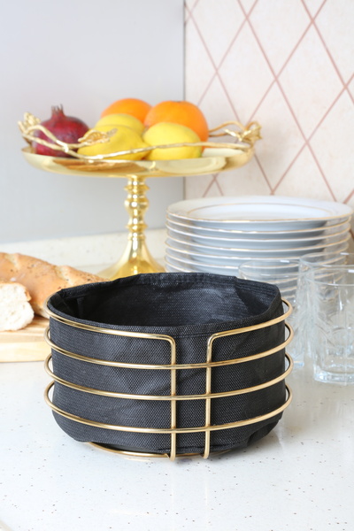 MultiStore Luxury Gold Stainless Black Bread Basket - Multi-Purpose Round