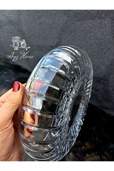 AYZ HOME Handmade Cut Crystal Glass Line Pattern Salad / Presentation Bowl 16 Cm