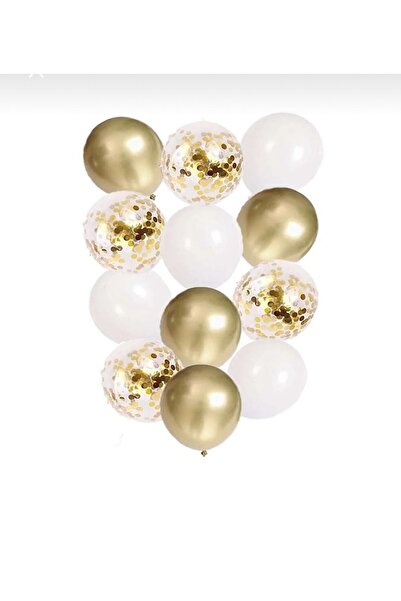 canbayhobi 12 Inç Beyaz Gold Ve Konfetili Karışık Balon 10 Adet