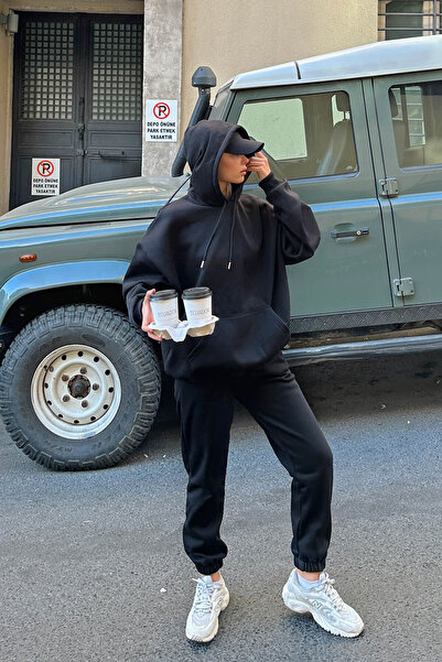 OKULCUBABA Σετ Φόρμας με Κουκούλα από Βαμβάκι Χοντρής Κοπής με 3 Κλωστές - Γυ...