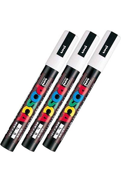 UNİ-BALL Posca Uni Ultra Fine 0.7 Mm Colored White Paint Marker Pens - 3 Pieces