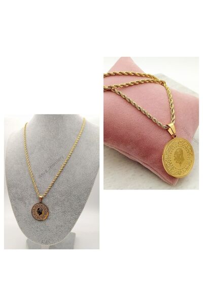 Asya Jewellery Altın Kaplama Kuyumcu Model Uzun Burgu Zincirli Tam Altınlı Ata Kolye Çelik Altınlı Kolye
