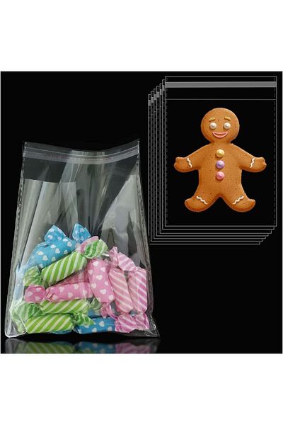 Deer Home 100 Pieces 8X20 Self Adhesive Resealable Candy Cookie Transparent Plastic Bag Bag