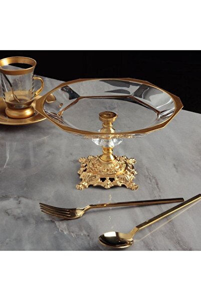 daisyglass Metal Ayaklı Servis Tabak Altıgen