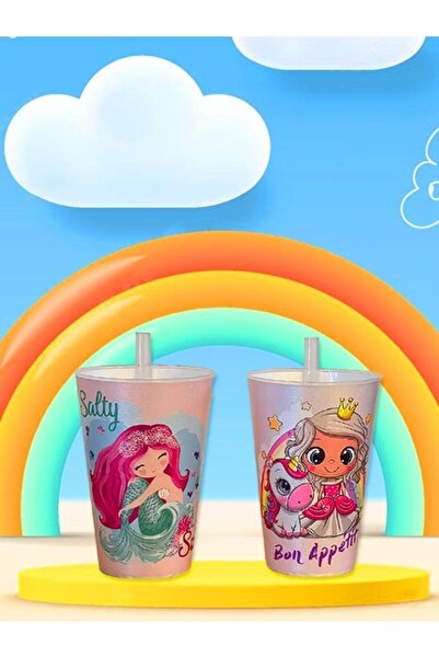 Pink Cat Kitchen قطعتين من الزجاج القش للفتيات مع القش