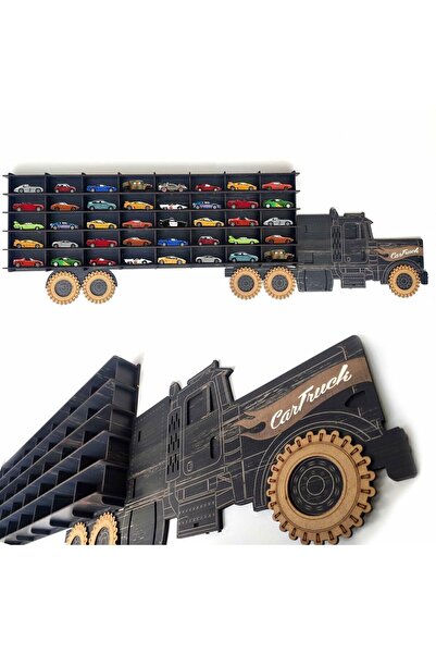 Woodbu Ahşap Eskitme Siyah 40 Araçlık Hobi Araba Rafı