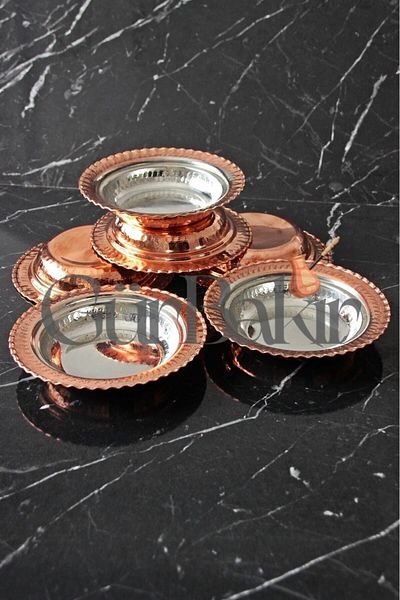 GÜR BAKIR Copper Snack Bowl Set - 4 Pieces (with Caterpillar) Breakfast and Appetizer