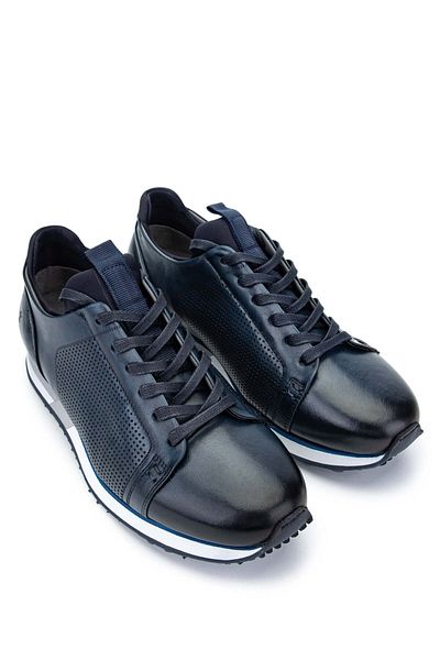 Tamer Tanca Navy Blue Genuine Leather Men's Sneakers - Sports Shoes